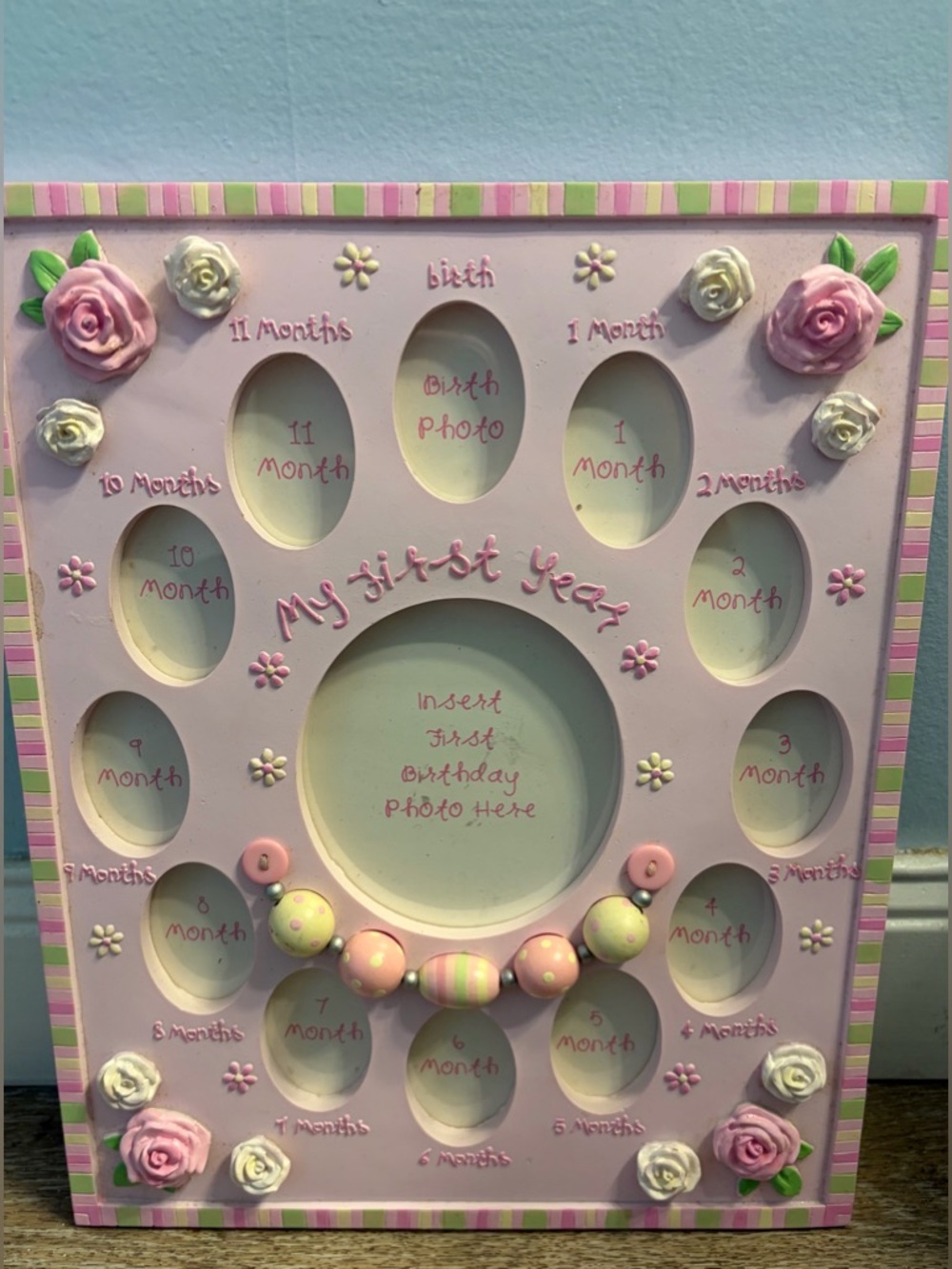 Pink My First Year baby photo frame
